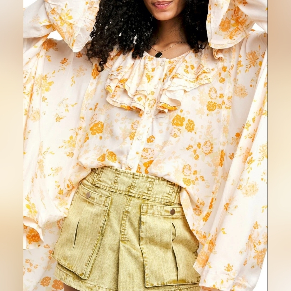 Free People Oversize Orange Loretta Tunic Top Tea Combo Small